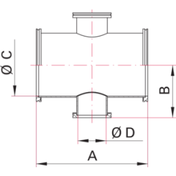 ISO-K Cross Reducing 4-way DN100 to DN63 Stainless Steel 304