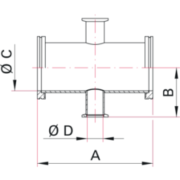 Cross Reducing 4-way DN63 ISO-K to DN25-KF Stainless Steel 304